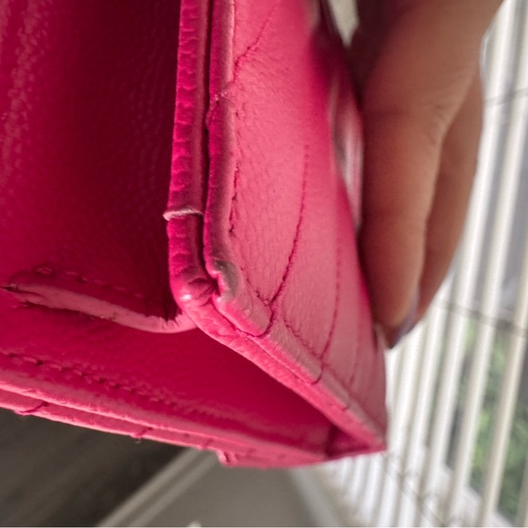YSL Saint Laurent Bright Pink Chevron Quilted Caviar Leather Wallet on Chain WOC - Picture 15 of 17